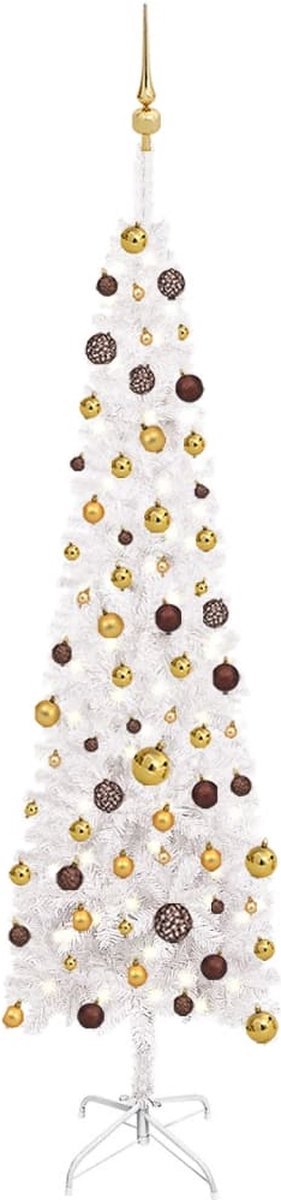 Prolenta Premium - Kerstboom met LED's en kerstballen smal 210 cm wit