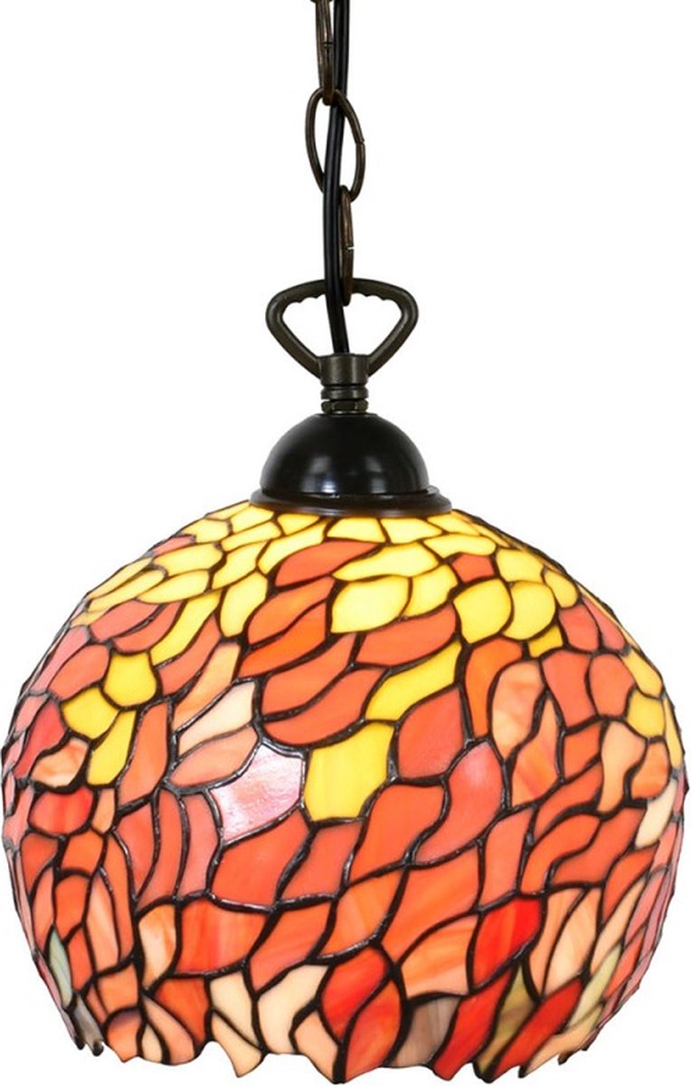 Hanglamp Tiffany Ø 24x170 cm Oranje Metaal Glas Rond Hanglamp Eettafel Hanglampen Eetkamer Glas in Lood