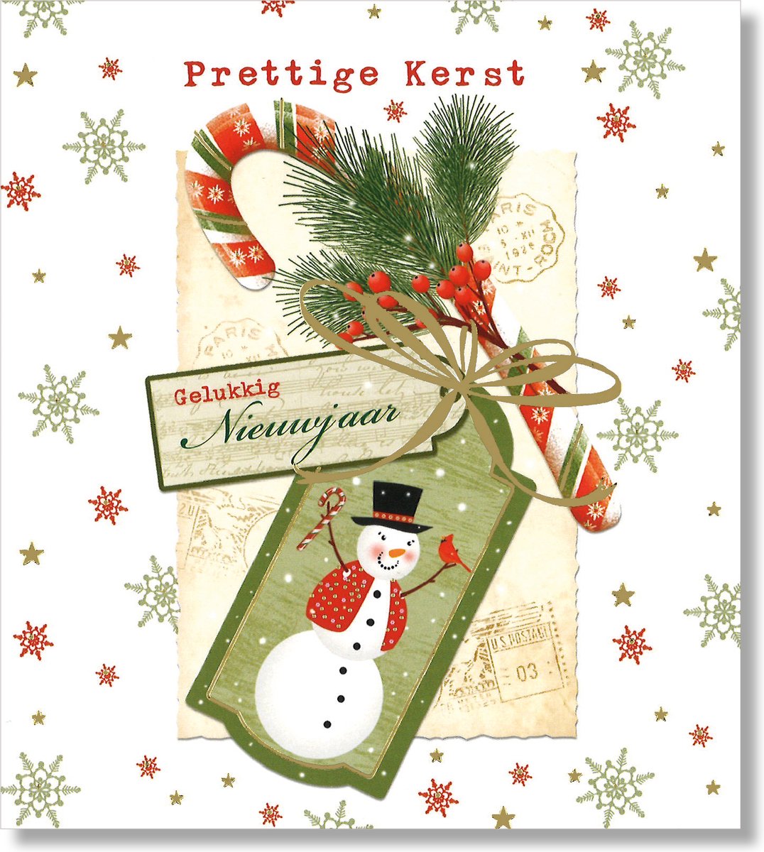 Lannoo - 16 Dubbele Kerst/Nieuwjaarskaarten - Witte envelop - 12 x 13,3 cm