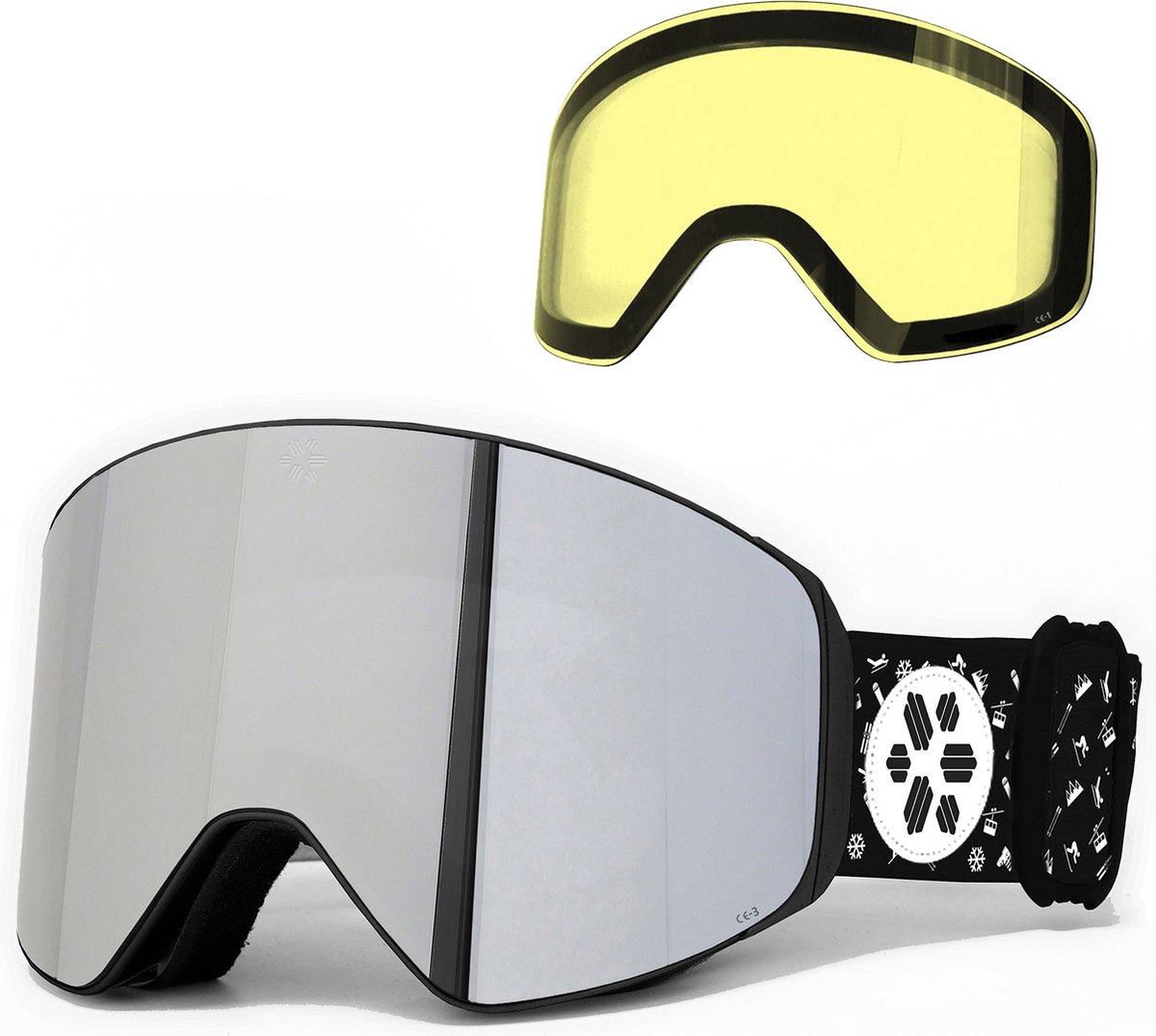 FLAKER Chrome Zwart – Magnetische Skibril + Lowlight Lens - Cat. 3 & 1
