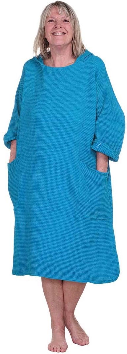 Zeemeermantel - poncho - aqua blue - Unisex - met kleine handdoek