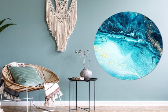 WallCircle - Wall Circle - Wall Circle Indoor - Aspect Marbre - Blauw - Or - Luxe - Glitter - Marbre - 120x120 cm - Décoration murale - Peintures Ronds XXL