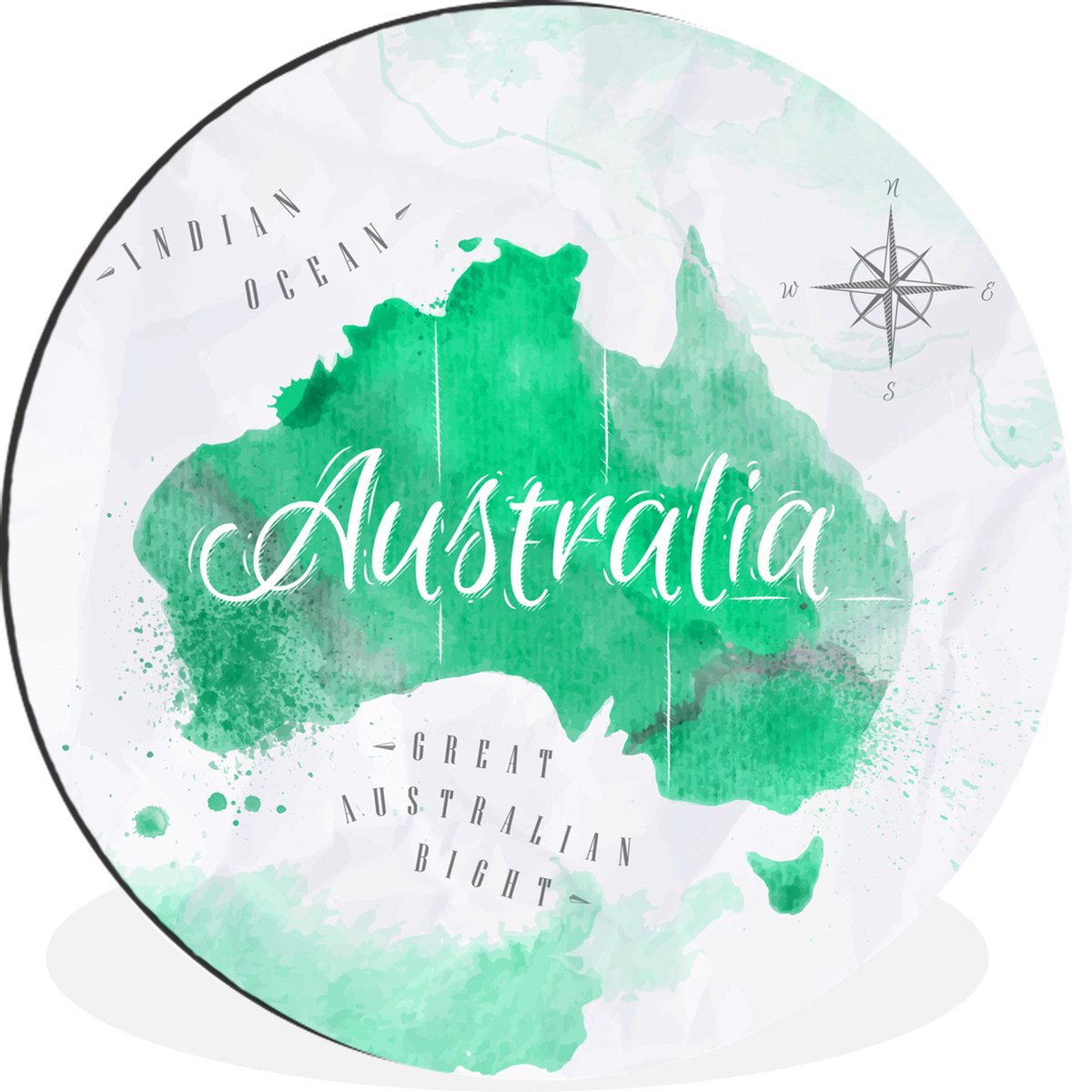 WallCircle - Wandcirkel - Muurcirkel - Australië - Wereldkaart - Waterverf - Aluminium - Dibond - 60x60 cm - Binnen en Buiten