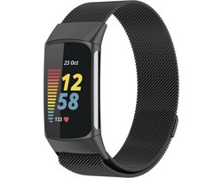 Fitbit Charge 5 Milanese Band - Zwart - Geschikt Voor Fitbit 5 - Horlogeband van Roestvrij staal RVS - Magneet Sluiting- Polsband - Athletix