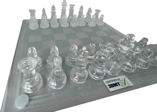 3BMT Glazen schaakspel - Mat en Helder glas - met Bord en Schaakstukken | Games | bol.com