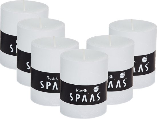 SPAAS Kaarsen - Rustieke stompkaarsen 70/80 mm - Wit - Set van 6 - ± 30 Branduren