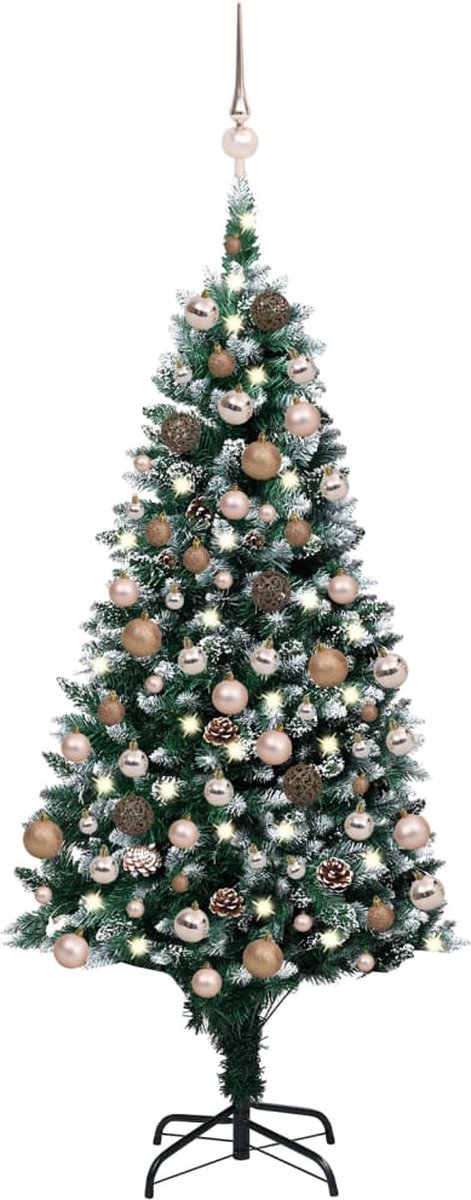 Prolenta Premium - Kunstkerstboom met LED's, kerstballen en dennenappels 150 cm