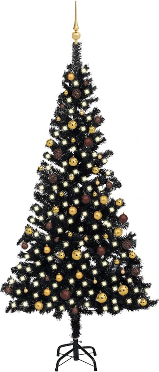 Prolenta Premium - Kunstkerstboom met LED's en kerstballen 240 cm PVC zwart