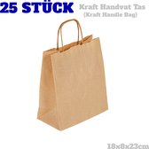 Sacs en papier Kraft avec poignée - Sacs en papier - Sacs cadeaux - Sac à main Kraft - 25 pièces, 18x8x23 cm