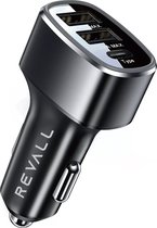 REVALL® 49W Snellader - Veilig en Compact - Autolader - Auto Oplader - Laad 5x zo snel - USB en USB-C - Metalen Behuizing met LED