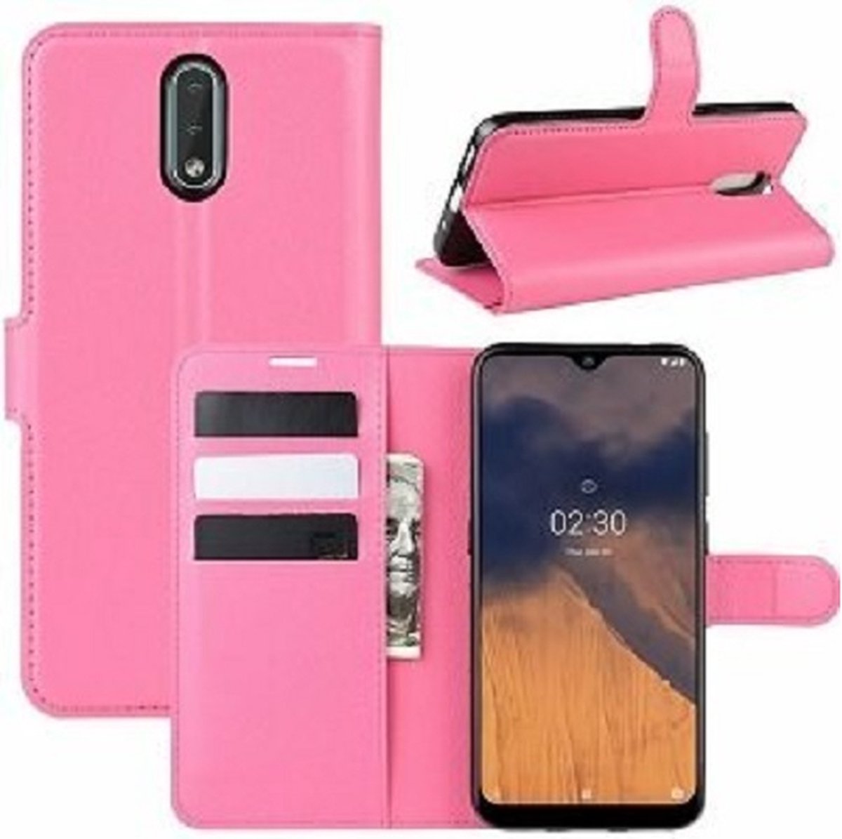 Nokia 2.3 Hoesje Met Pasjeshouder Bookcase Roze