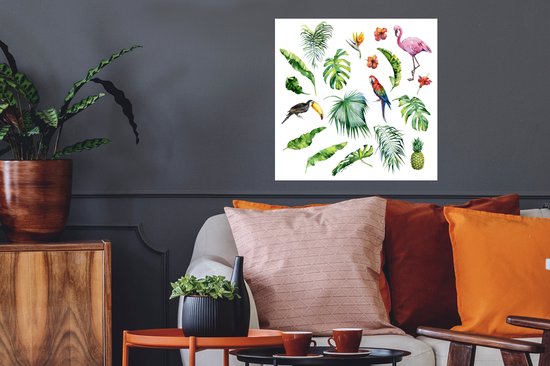 Poster Jungle - Motif - Animaux - Feuilles - Garçons - Filles - Kids - 50x50 cm - Poster Pépinière