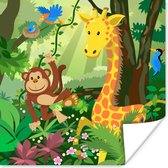 Poster Tropisch - Landschap - Jungle dieren - Meiden - Jongetjes - Baby - Kids - 50x50 cm - Poster Babykamer
