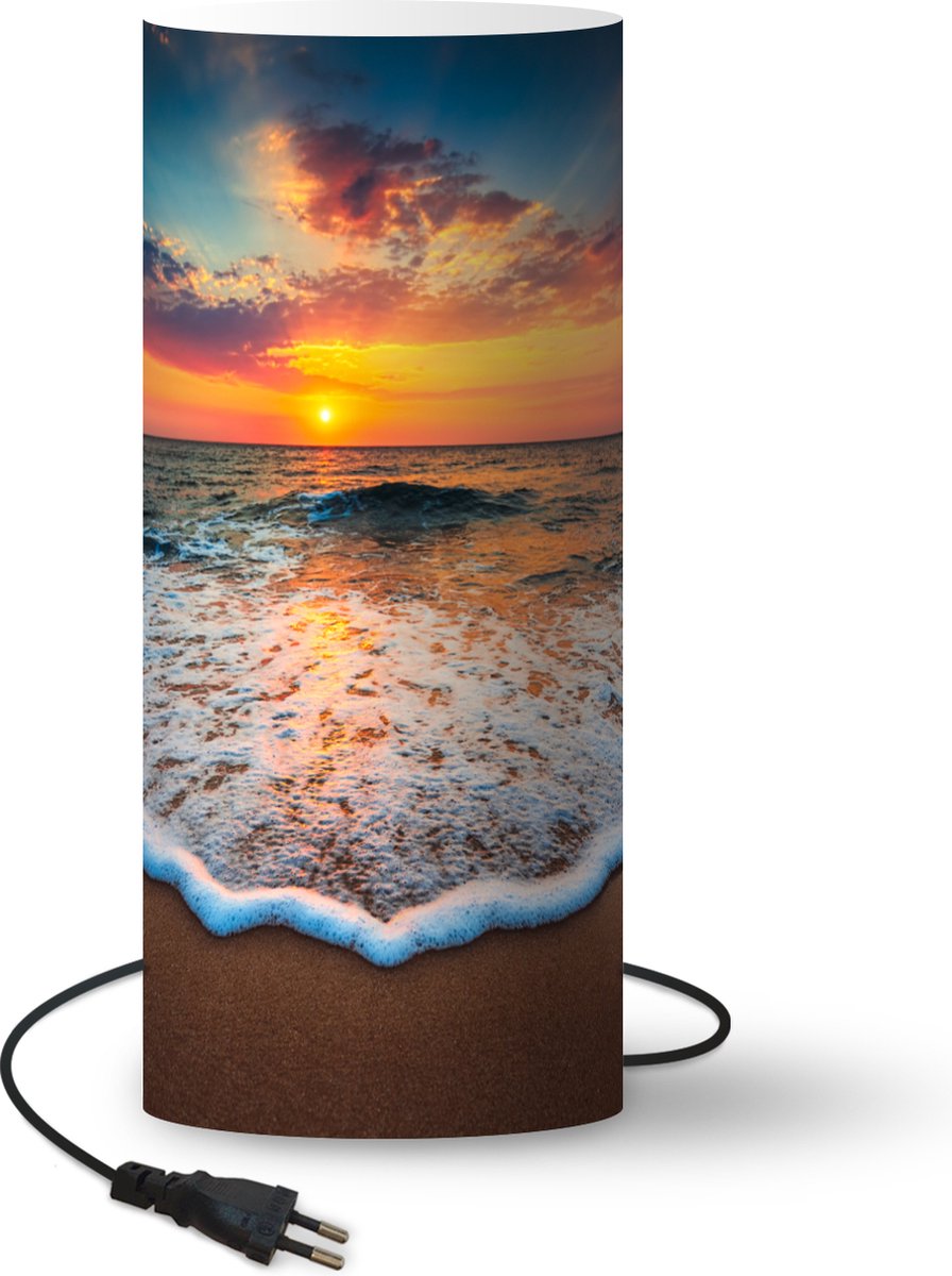 Lamp - Nachtlampje - Tafellamp slaapkamer - Strand - Zee - Zonsondergang - 33 cm hoog - Ø14.3 cm - Inclusief LED lamp