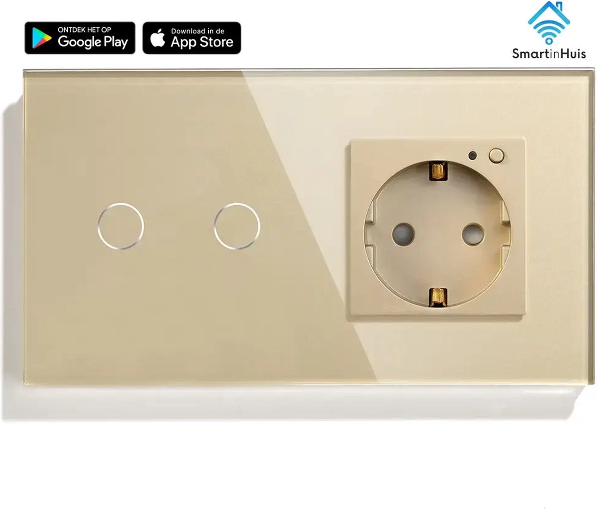 Smart - 2x1 polig met stopcontact (energiemonitoring) - Goud