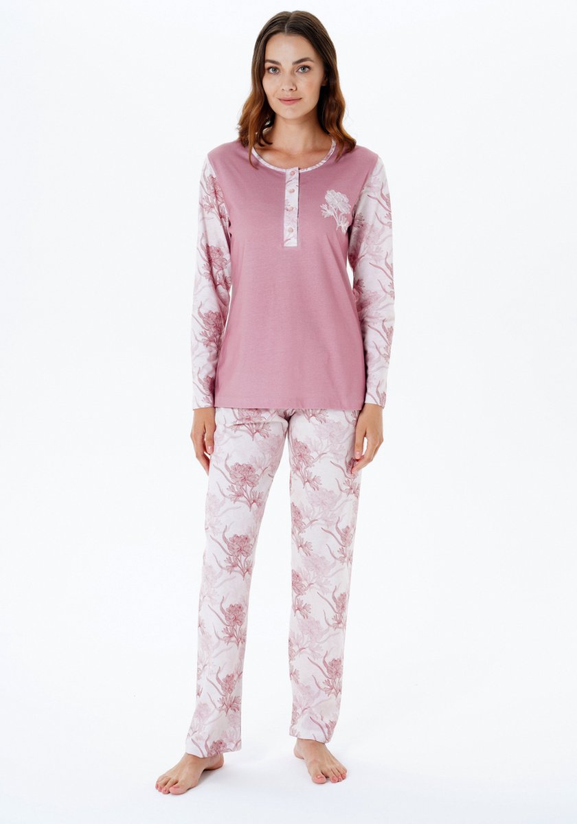 Pijadore - Grote Maten Dames Pyjama Set, Lange Mouwen, Roze - 3XL