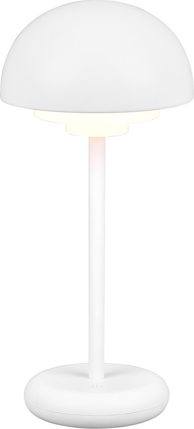 LED Tafellamp met Opbaadbare Batterijen - Torna Berna - 2W - Warm Wit 3000K - Spatwaterdicht IP44 - Dimbaar - Rond - Mat Wit - Kunststof