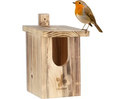 foto van nestkastje roodborst - hout - opening 95 x 55 mm - halfholenbroeders - hangend