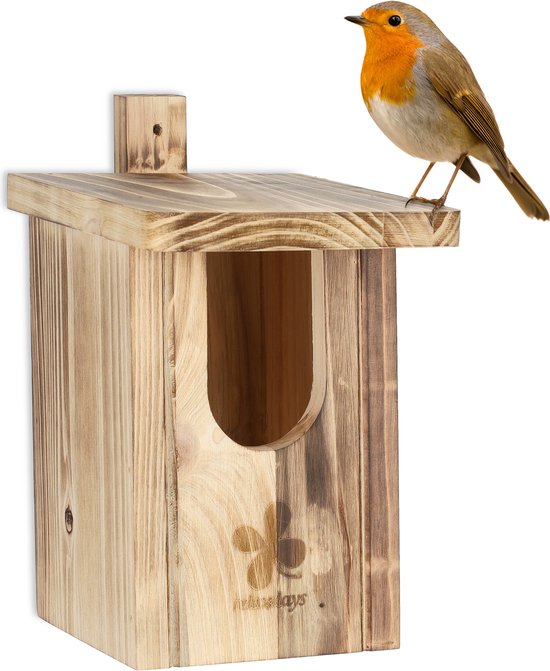 Leviatan IDEA HOME TURDUS Vogelnestkastje Roodborstje - Massief Hout, Halve Holte Voor Roodstaartjes & Roodborstjes, Weerbestendig
