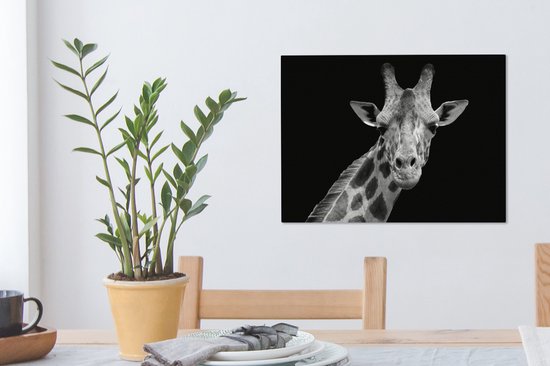 Toile - Animaux sauvages - Girafe - Zwart - Wit - Peintures sur toile - Toile canvas - 40x30 cm - Décoration murale - Salon