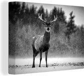 Canvas schilderij - Dieren - Hert - Winter - Bos - Woondecoratie - 40x30 cm - Foto op canvas - Canvas doek