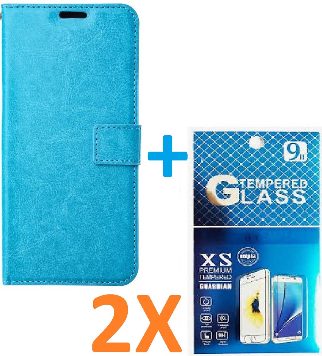 Portemonnee Book Case Hoesje + 2x Screenprotector Glas Geschikt voor: iPhone 13 - turquoise