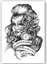 Temporary Tattoo Vrouw/Rozen/Klok (A5 formaat) [Neptattoo - Tijdelijke tatoeage - Nep Fake Tattoos - Water overdraagbare festival sticker henna outfit tattoo - Glitter tattoo - Volwassenen Kinderen Jongen Meisje]