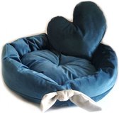 Lit pour chien ou chat de luxe fait main 45 x 45 cm bleu foncé - y compris kussen en forme de coeur - lit pour chien - panier - petit chien - en velours
