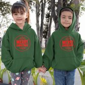 Kerst Hoodie Groen Kind - Merry Christmas Premium (3-4 jaar - MAAT 98/104) - Kerstkleding voor jongens & meisjes