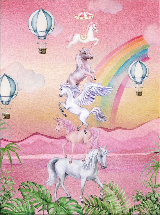 Kinderposter - Unicorn - Eenhoorn - Poster - 30x40cm - Kinderkamer - Wanddecoratie - Decoratie - Babykamer - regenboog - Unicorn Party - Paarden - Pegasus - stoer - kado - StudioRak