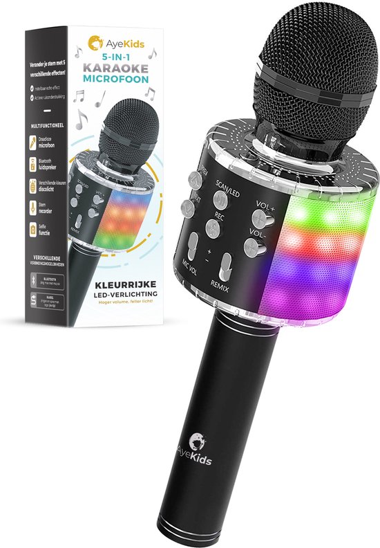 AyeKids 5-in-1 Karaoke Microfoon - Draadloos & Bluetooth – Ingebouwde  Speaker & Disco... | bol.com