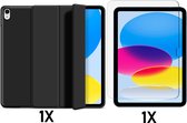 Casemania Hoes Geschikt voor Apple iPad 2022 (10.9 inch 10e Generatie - 10th Gen) Zwart & Glazen Screenprotector - Tri Fold Tablet Case - Smart Cover