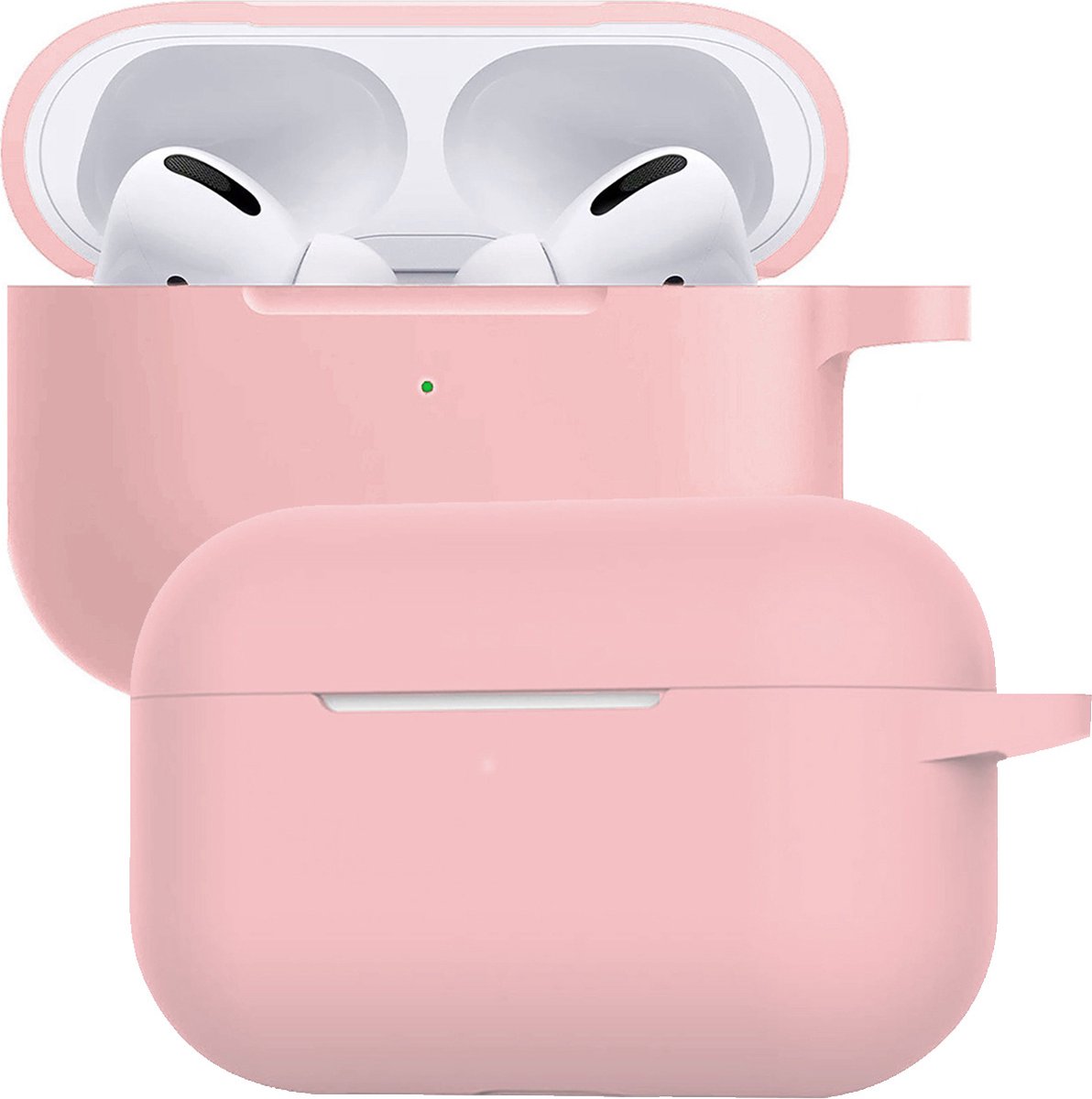 Case - Geschikt voor Apple Airpods Pro - Siliconen Hoes met Clip - Silicone Hoesje Cover - Lichtroze