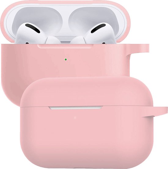 Case - Geschikt voor Apple Airpods Pro - Siliconen Hoes met Clip - Silicone Hoesje Cover - Lichtroze