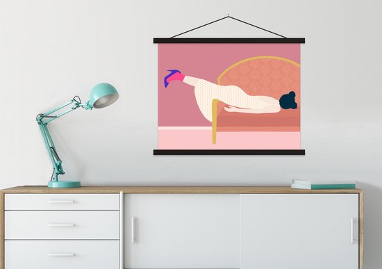 Support pour affiche avec affiche 60x45 cm - Affiche scolaire - Vintage - Femme - Pastel - Affiche textile - Lattes noires