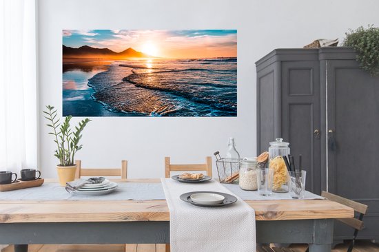 Affiche Coucher de Soleil - Mer - Berg - Horizon - Paysage - Blauw - 150x75 cm