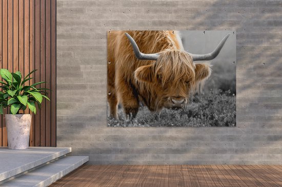 Décoration murale extérieur Highlander écossais - Fleurs - Vache - 160x120 cm