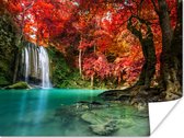 Poster Waterval - boom - Rood - Herfst - Water - 40x30 cm