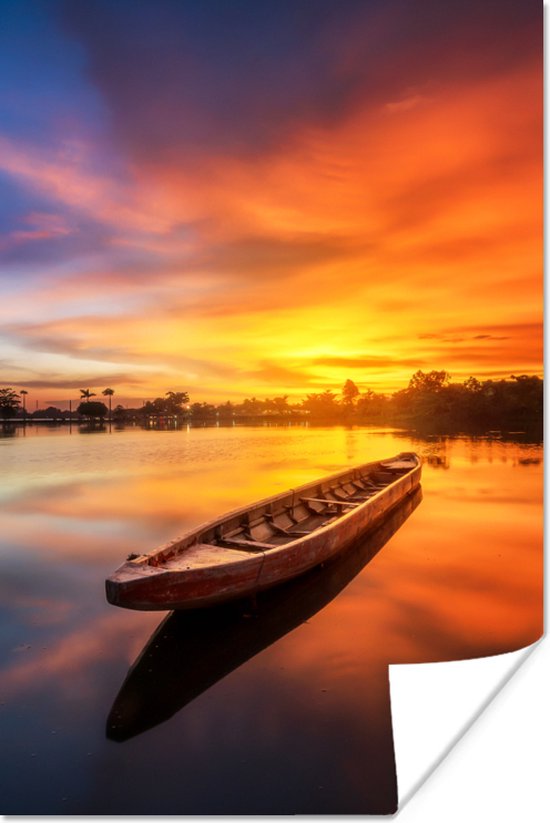 Affiche Bateau - Water - Coucher de soleil - Oranje - Water - 80x120 cm - Décorations de Noël - Décoration de Noël pour l'intérieur - Noël