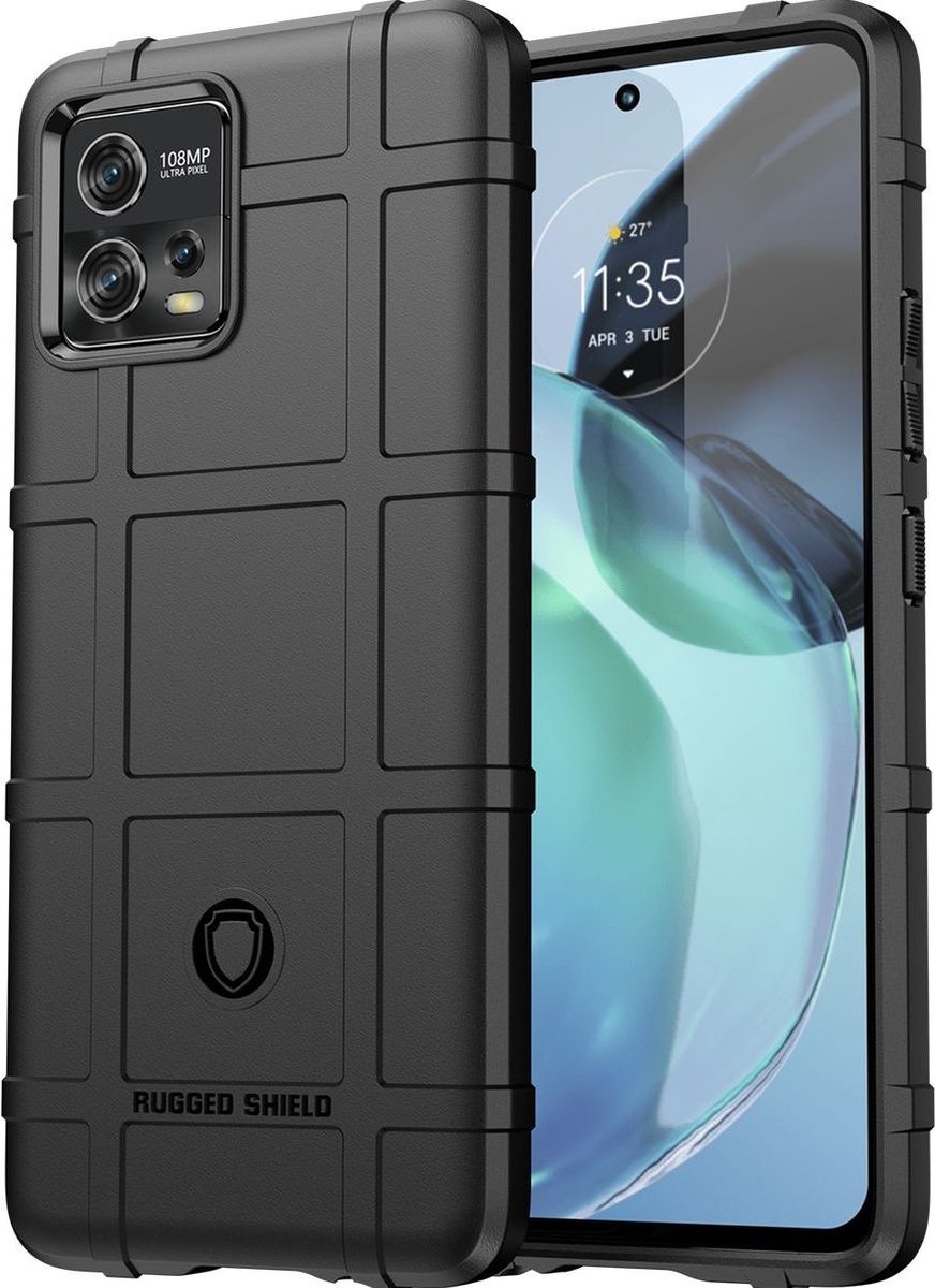 Mobigear Hoesje geschikt voor Motorola Moto G72 Telefoonhoesje Flexibel TPU | Mobigear Rugged Shield Backcover Shockproof | Schokbestendig Moto G72 Telefoonhoesje | Anti Shock Proof - Zwart