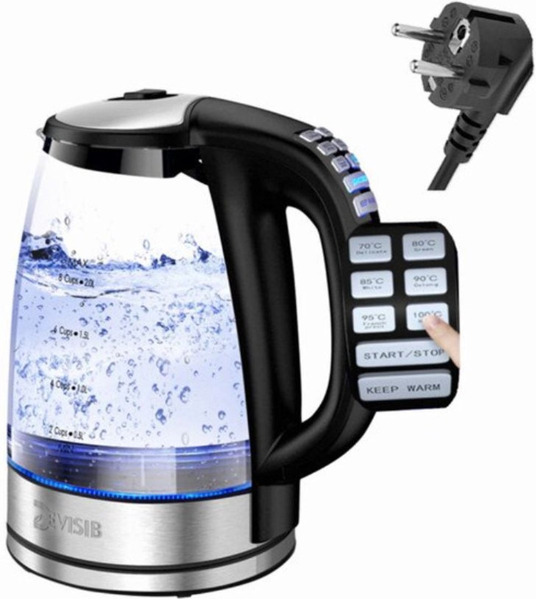 Devisib Waterkoker - 2 Liter - Zwart - Transparant - Waterkokers - Water Koker