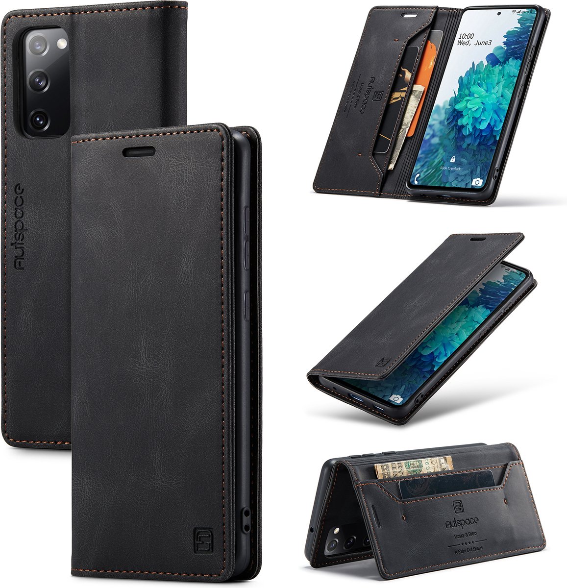 Luxe Flip Case met RFID Bescherming Kaarthouder en Magneetsluiting voor Samsung Galaxy S20 FE (4G/5G) _ Zwart
