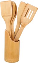 Bamboe Keukengerei Set - Bruin - Bamboe - 5 Stuks bestek - Houder - Keuken - Koken - Keukenaccessoires