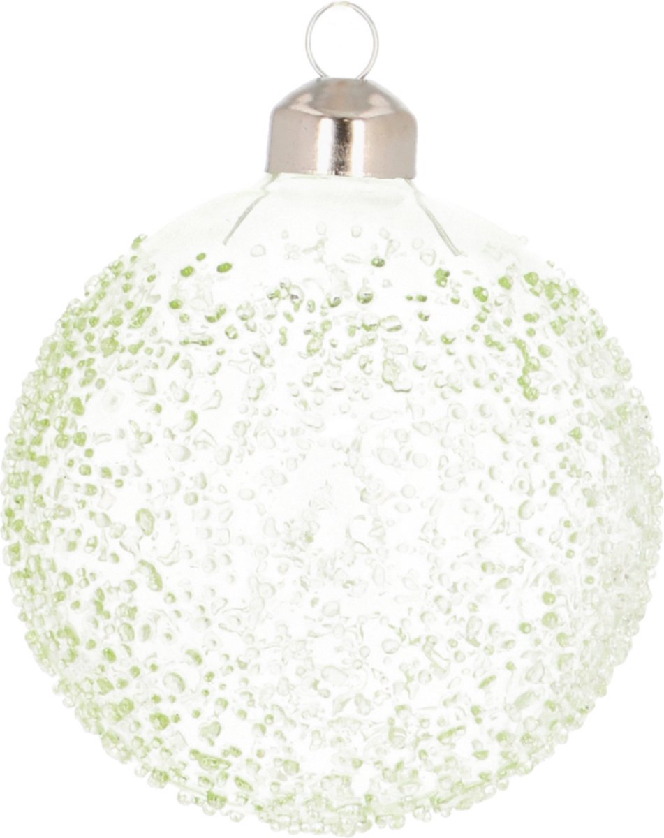 Oneiro's luxe Glazen kerstbal met spikkels | Eucalyptus | 8 cm - kerstbal - luxe verpakking – kerstcollectie – kerstdecoratie – kerstboomhanger – kerstversiering