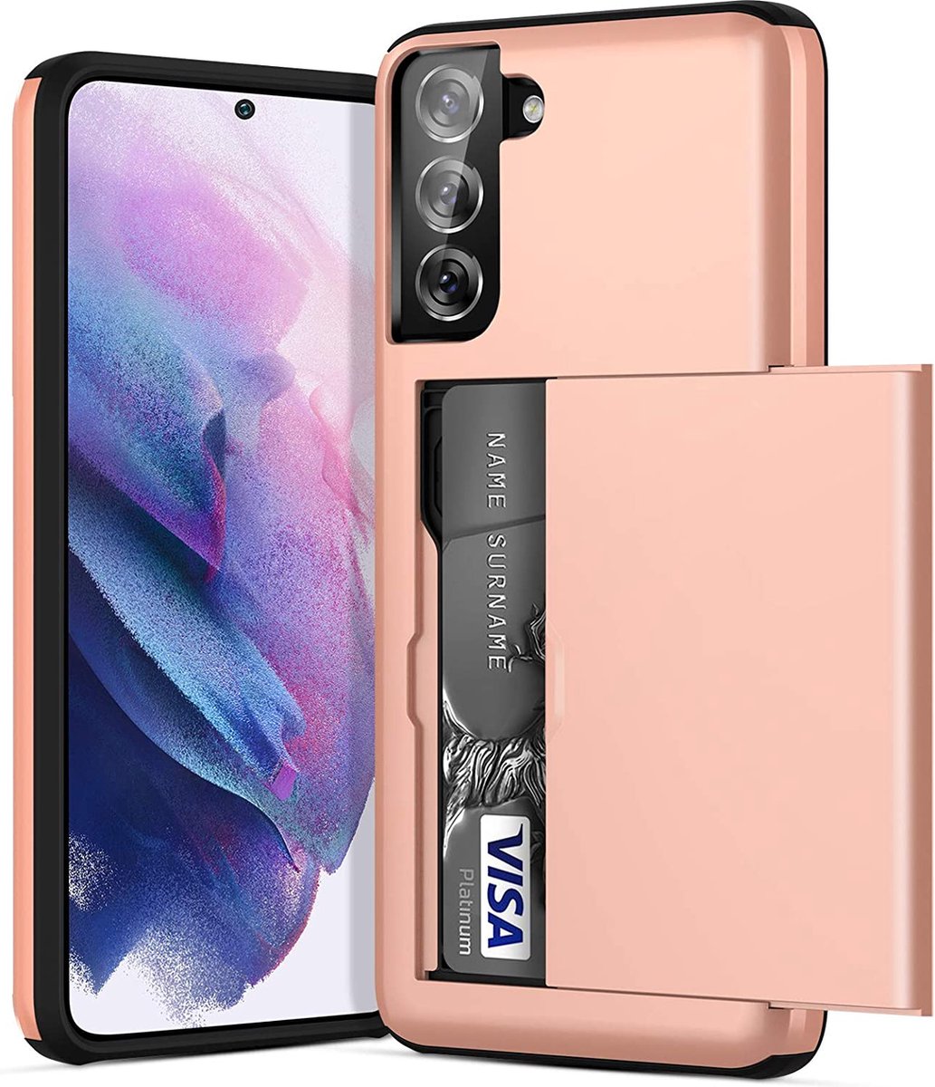 Backcover geschikt voor Samsung Galaxy S21 FE - Roze - Hard PC - Pasjeshouder