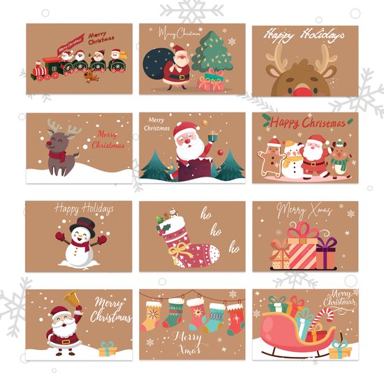 36 Giftmas Kerstkaarten - Met Enveloppen en Stickers - Nieuwjaarskaarten - 10x15cm