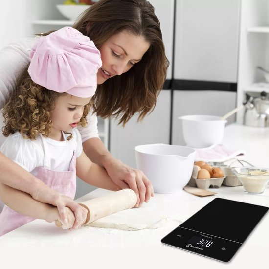 Balance de cuisine de précision numérique Kitchenwell - Balance de Cuisine - 1gr-15kg - Fonction tare - Zwart