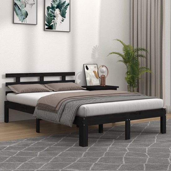 Prolenta Premium - Cadre de lit en bois massif noir 200x200 cm | bol.com