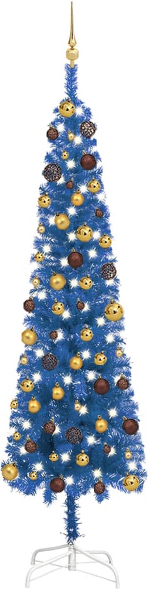 Prolenta Premium - Kerstboom met LED's en kerstballen smal 240 cm blauw