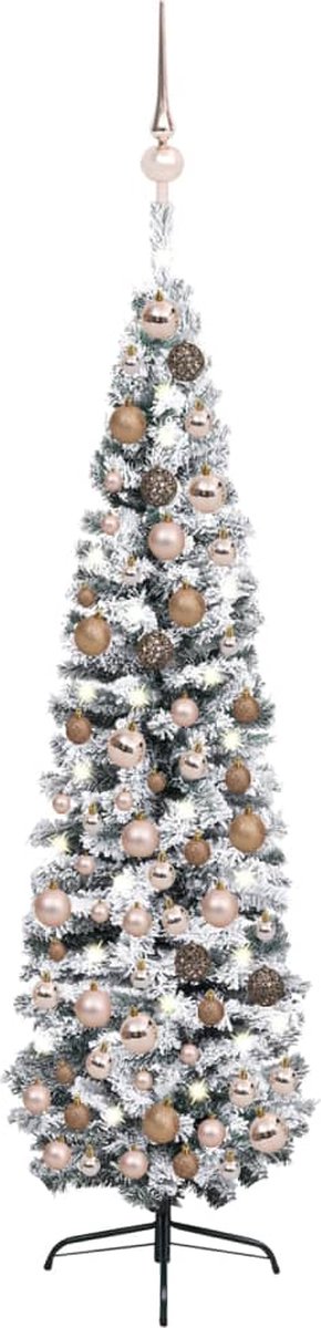 Prolenta Premium - Kunstkerstboom met LED's en kerstballen smal 180 cm groen